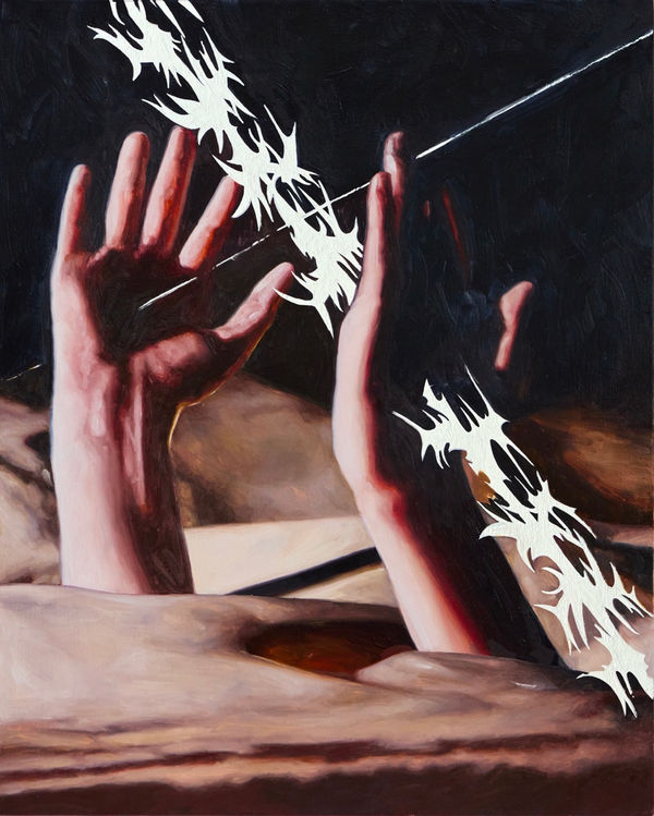 Savannah Jarvis Like holding a live wire and a thistle, 2025 oil on board 51 x 40 cm
