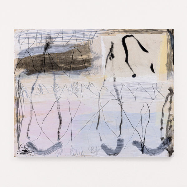 Ringing Bells, 2025. acrylic, ink, paper, pencil on board, 44 x 54cm