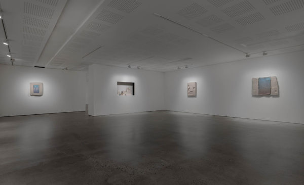 Mason Kimber, Perimeters of Light 2025, Strata (Dwelling) 2021, Strata (Keystone) 2021, and Club Bay View 2025. Installation view, ‘Mason Kimber: A Caressing Gaze’, UNSW Galleries, 2025. Photograph: Jacquie Manning