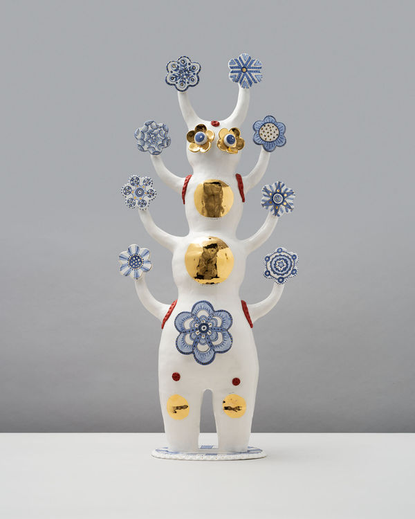 Vipoo Srivilasa Temporus, the Master of Time, 2024 clay, glaze, gold lustre & mixed media 72 x 33 x 15 cm