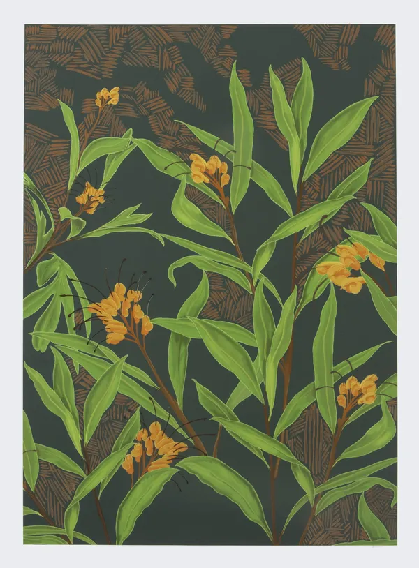 Dylan Mooney Grevillea Venusta – Grevillea, 2022 digital illustration hand-painted with Yuwi ochre 120 x 88 cm | ed. of 5 + 2 AP 60 x 44 cm | ed. of 10 + 2 AP