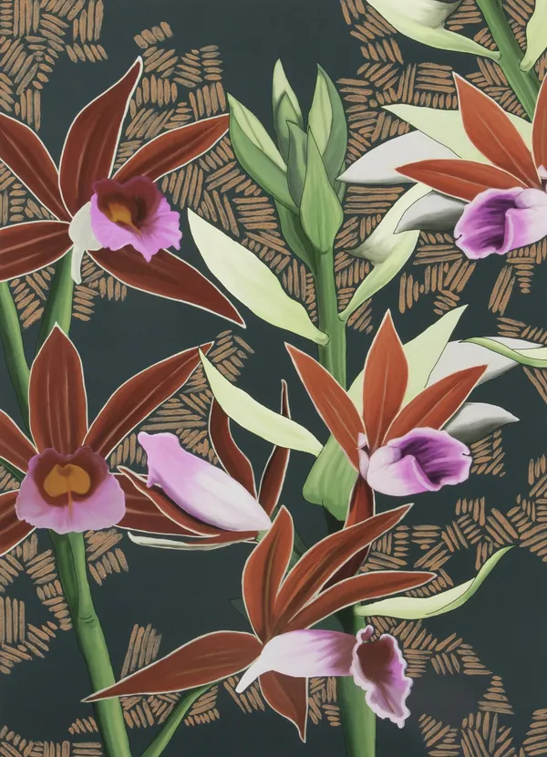 DYLAN MOONEY Phaius Australis – Swamp Orchid, 2022 digital illustration hand-painted with Yuwi ochre 120 x 88 cm | ed. of 5 + 2 AP 60 x 44 cm | ed. of 10 + 2 AP