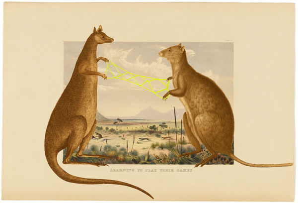 JOAN ROSS Learning to play their games, 2021 hand-coloured pigment print on rag paper 72.5 x 104 cm / 79.5 x 111 x 4 cm (framed) edition of 8 + 2 AP