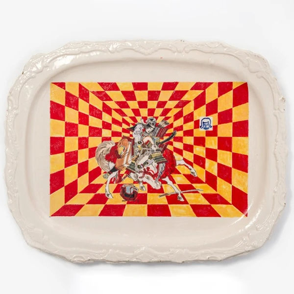 Casey Chen Military Maneuvers, 2020 glazed stoneware and underglaze 46 x 35 x 3 cm