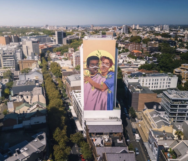 Dylan Mooney Still Thriving, 2023 mural at Top of the Town building 40 m high Commissioned for Sydney WorldPride