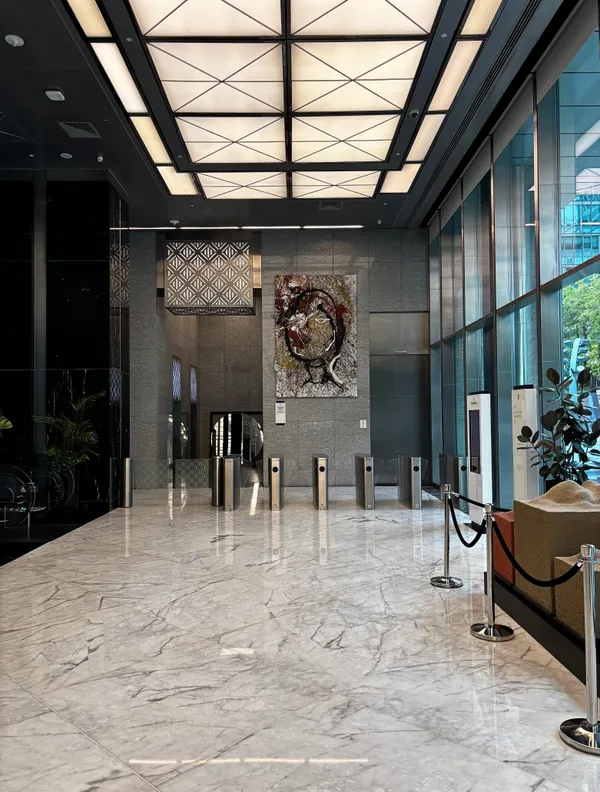 Manu Alguero's painting is placed by the DIFC west wing reception