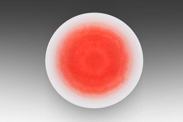 Harvest Moon, 2015 porcelain with vivid colored glaze (y&ocirc;sai) 26 3/8 in diameter (67 cm diameter)
