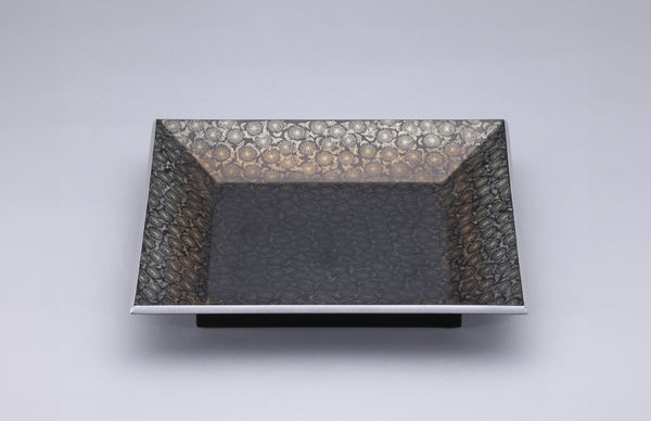 Mizushiri Kota, Square Plate with Design in Chinkin, “Centennial Cherry Tree”, 2023