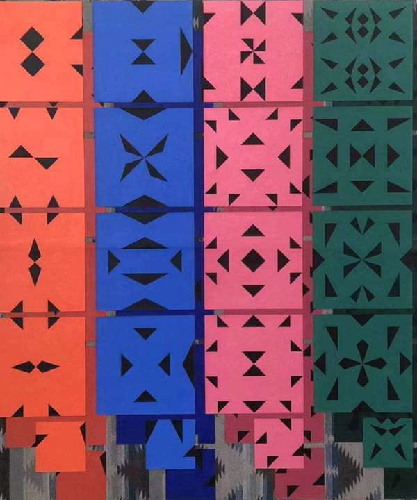 Zhao Yao, A painting of Thought III-425, 2019-2023, Acrylic on found fabric, 200 x 180 x 8 cm