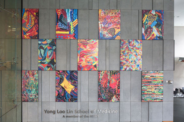 Permanent Installation of Pacita's Colorful Abstract Painting Reproduction | Singapore's Yong Loo Lin School of Medicine
