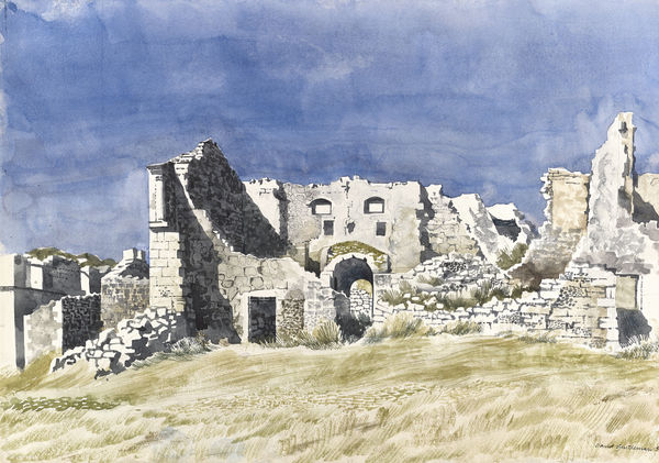 David Gentleman, Les Baux-de-Provence: Castle ruins on hilltop, 1954