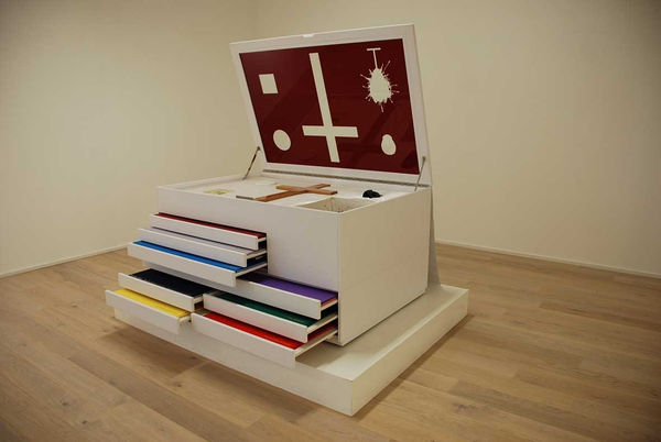 DAMIEN HIRST New Religion New Religion Leather, mdf, glass, silk and gold blocking Edition of 13 79 x 110 x 160 cm 2005 , Arial, sans-serif; line-height: normal;">