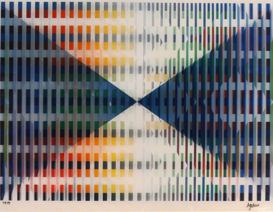 LENTICULAR SHOW ARTISTS Yaacov Agam Composition Triangulaire Original kinetic 'agamograph' (colour screenprint on paper and special multi-directional perspex) Edition 43/99 Signed in ink 30.5 x 40.7 cm c.1975 , Arial, sans-serif; line-height: normal;">