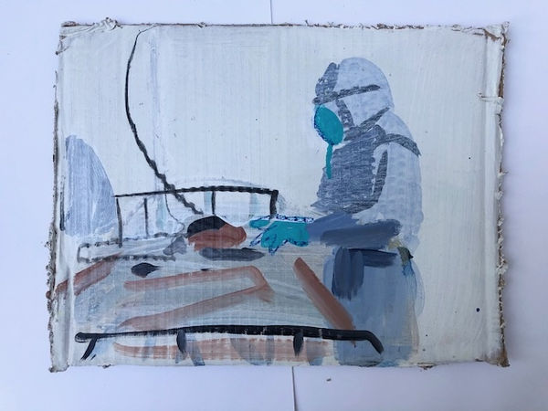 Covid Ward 17 recto/verso acrylic on cardboard, 2020