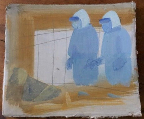 Blue Doctors recto/verso acrylic on cardboard, 2020