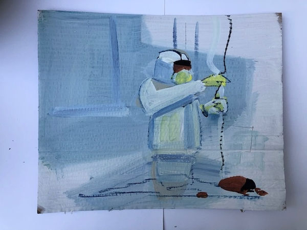 Covid Ward 18 recto/verso acrylic on cardboard, 2020