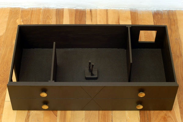 John Latour, Untitled, 2002, wooden drawer, found objects, acrylic paint 17 x 67,5 x 35 cm