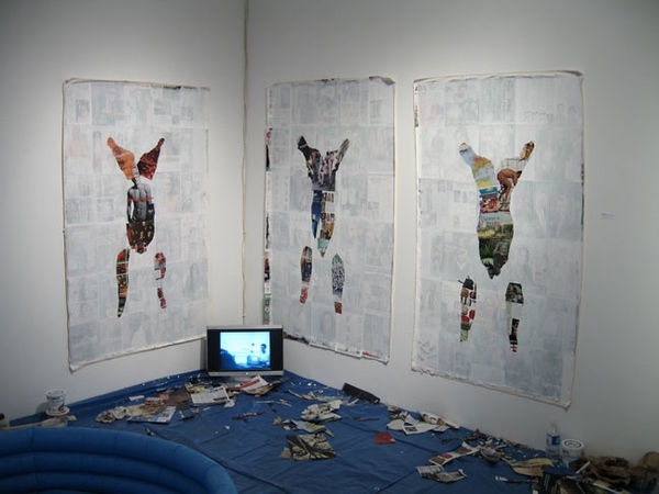 Johannes Zits, Body Print: Montréal 31/08/06, 2006, collage sur toile (158 x 92 cm chacun) et DVD vidéo