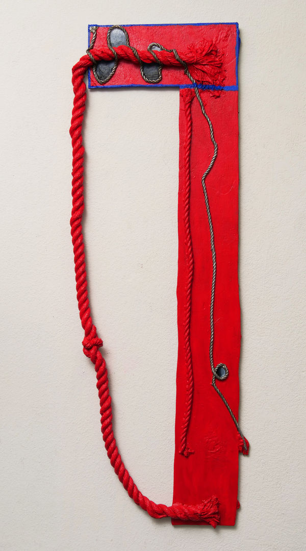 Katy Cowan and rope and wood and stream, 2019