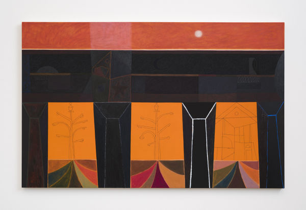Muzae Sesay, "Goodnight West Oakland, Love 980", 2022 Oil on canvas 47.25 x 74.75 in