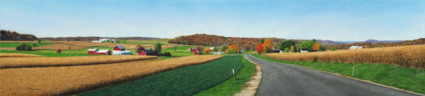Steven Kozar "Autumn Morning Drive" Watercolour on paper 14 x 60 cm