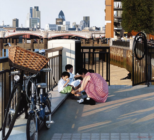 Christian Marsh A Day on the Sands oil on canvas 100 x 110 cm