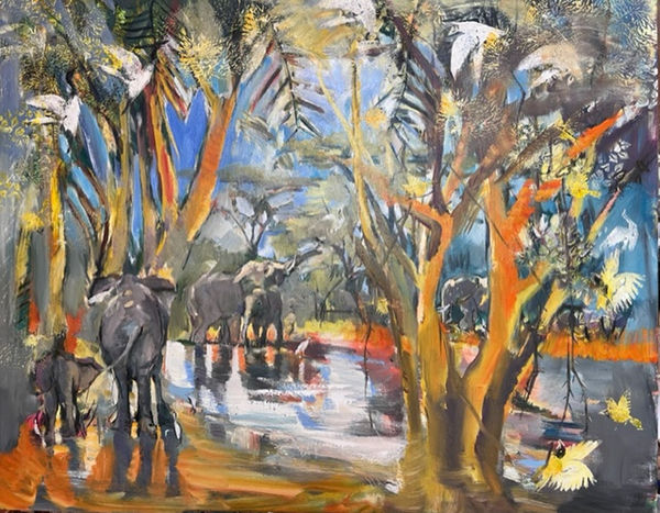 Painting of elephants by Kenyan-based artist Sophie Walbeoffe