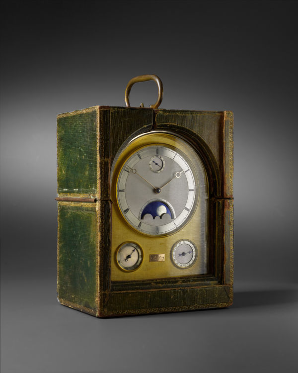 Joseph and Henry Jump, A late 19th century humpback travelling clock with moonphase by Jump, circa 1892
