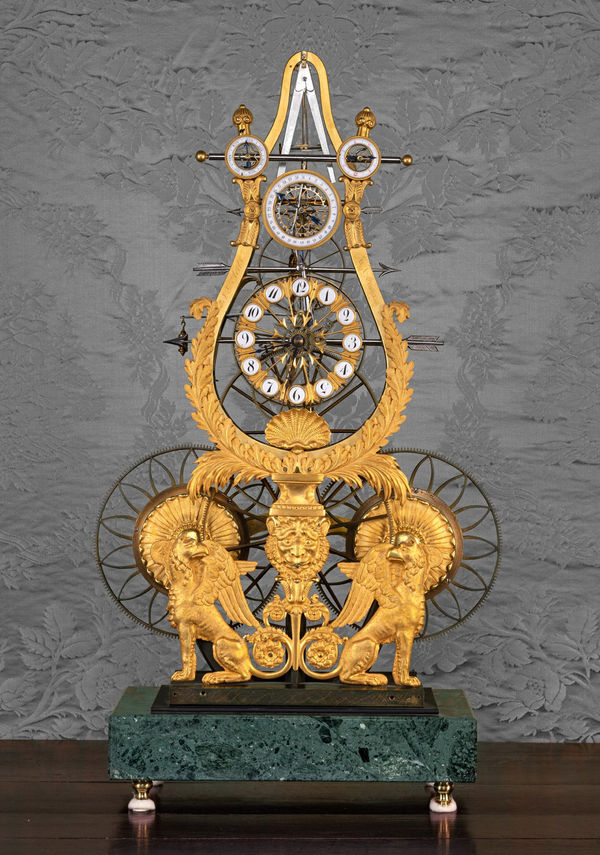Jean-Guillaume Aerts, A late Empire multi-dial skeleton clock of year duration by Jean-Guillaume Aerts (top dial missing), Tongres, Belgium, circa 1810