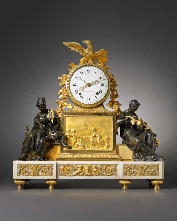 Renacle-Nicolas Sotiau, A Louis XVI gilt and patinated bronze and white marble mantel clock by Renacle-Nicolas Sotiau, Paris, date circa 1785