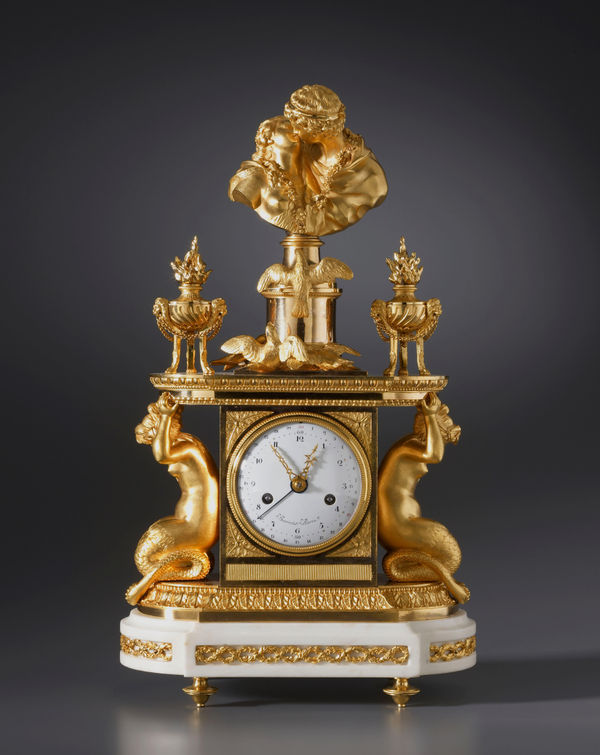 Noël Bourret, A late eighteenth century figural mantel clock of eight day duration by Noël Bourret, Paris, date circa 1785-95