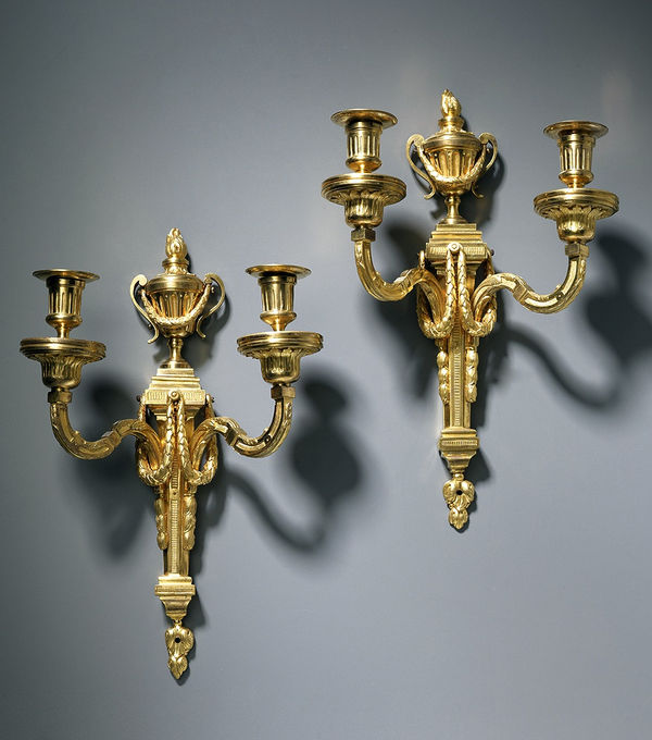 Jean-Louis Prieur (attributed to), A pair of Louis XVI two-light wall-lights attributed to Jean-Louis Prieur, Paris, date circa 1770