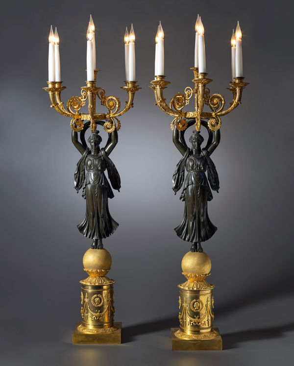 Claude Galle (attributed to), A pair of grand Empire six-light figural candelabra attributed to Claude Galle, Paris, date circa 1810