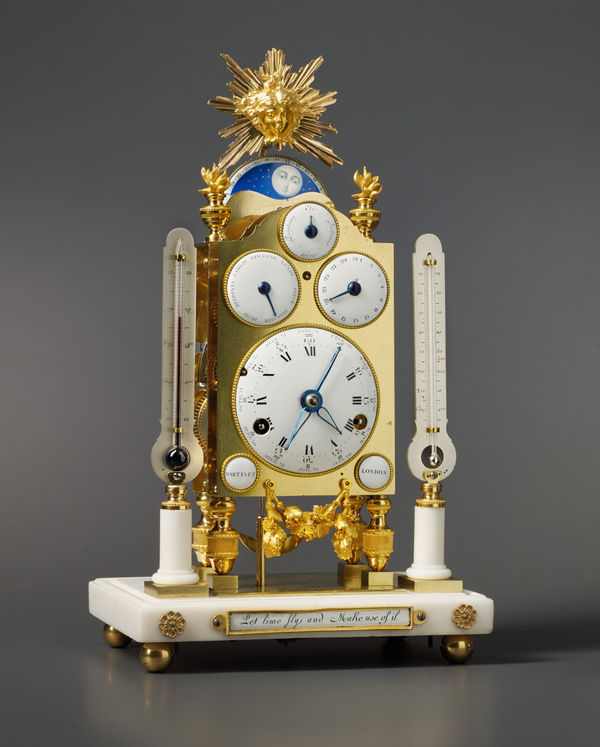 Hubert Martinet, A George III astronomical miniature striking skeleton clock, by Martinet, London, circa 1780