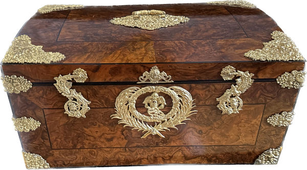 A FRENCH BAROQUE GILT BRONZE MOUNTED BURR WALNUT CASKET , France, date circa 1720