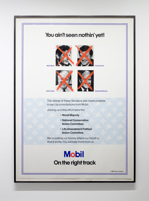 Hans HAACKE 1936 - Mobil: On the Right Track, 1980 Dated and signed in typeset (lower right) Screen print with collage of photographs on wove paper 153 x 109 cm Edition of 3 (HHA008)