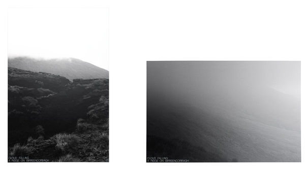 Roger PALMER Cloud Falling - A ridge on Birreencorragh, 1977 Pair of matt silver gelatin prints mounted on individual boards. Letraset on both, pencil border on one board. Vintage and unique 84.5 x 64.5 cm and 64.5 x 84.5 cm (boards)
