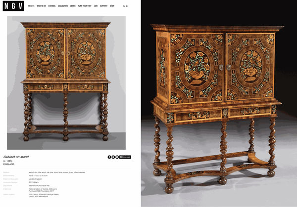 NATIONAL GALLERY OF VICTORIA, MELBOURNE - ROLLESTON SALE OF AN EXCEPTIONAL MARQUETRY CABINET-ON-STAND