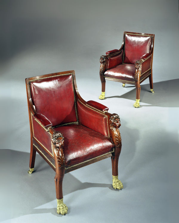 A PAIR OF REGENCY MAHOGANY LIBRARY BERGÈRES, English, circa 1815