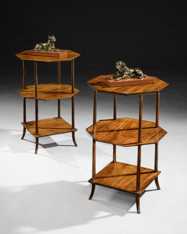 A PAIR OF REGENCY MAHOGANY THREE TIER WHAT-NOTS, English, circa 1815
