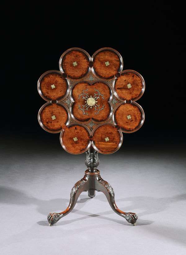 A GEORGE II INLAID MAHOGANY TRIPOD TABLE , English, circa 1740