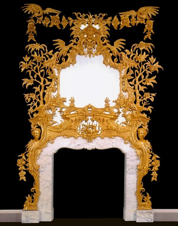 A GEORGE III CARVED GILTWOOD CHIMNEYPIECE ATTRIBUTED TO MATTHIAS LOCK