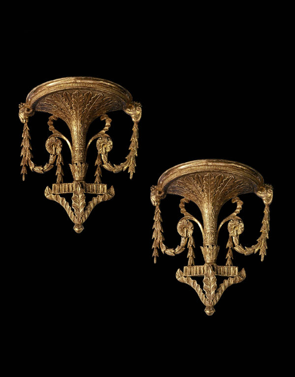 A PAIR OF GEORGE III GILTWOOD WALL BRACKETS, English, circa 1790