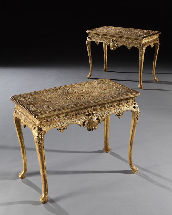 A PAIR OF GEORGE I GILT GESSO SIDE TABLES , English, circa 1720