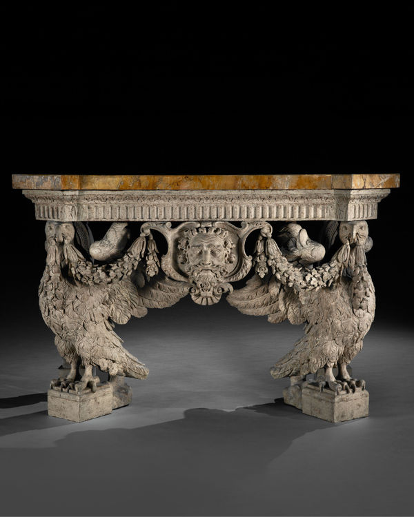 A George II grey painted console table attributed to William Kent.