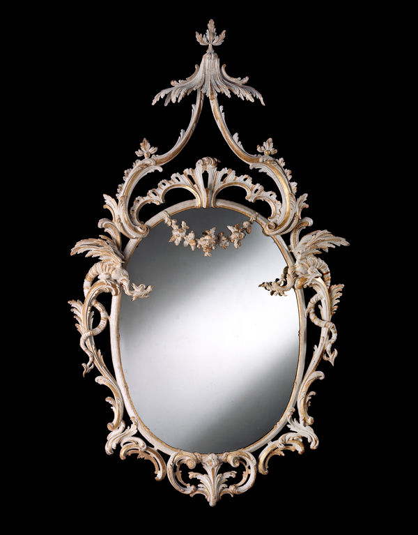 A GEORGE III OVAL LOOKING GLASS, English, circa 1765
