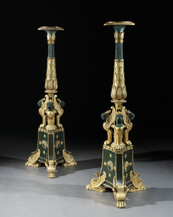 A PAIR OF REGENCY PARCEL GILT TORCHÈRES , English, circa 1815