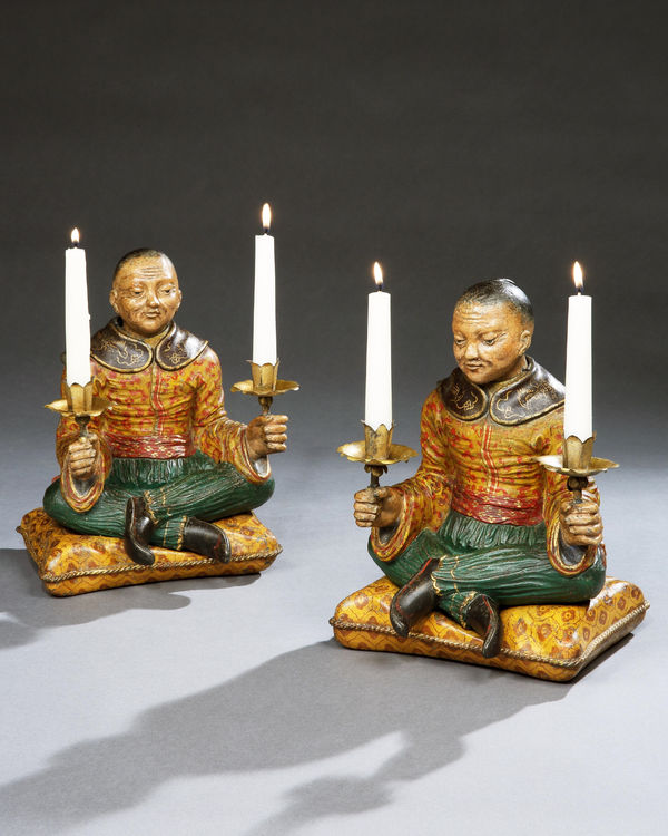 A PAIR OF REGENCY NODDING HEAD CANDELABRA, English, circa 1815
