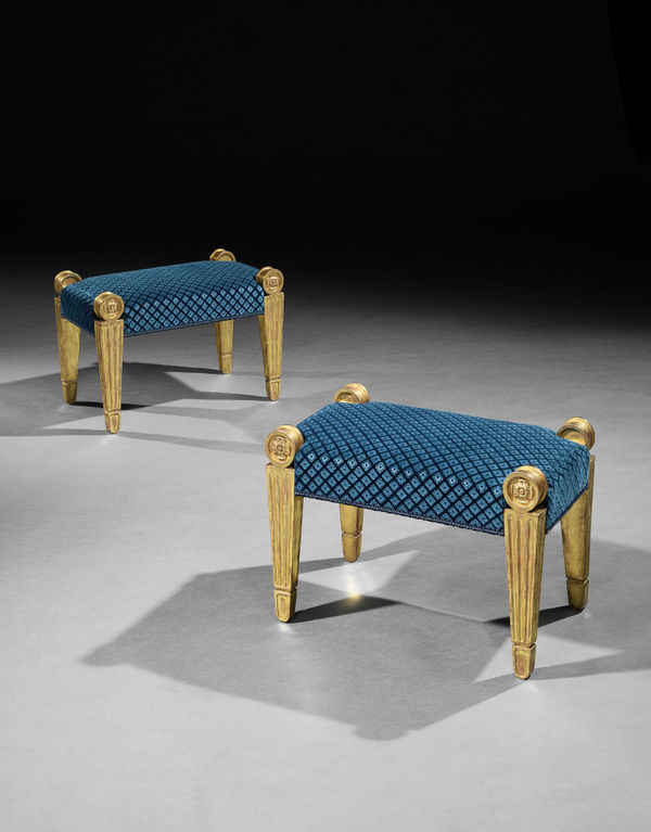 A PAIR OF REGENCY GILTWOOD STOOLS, English, circa 1815