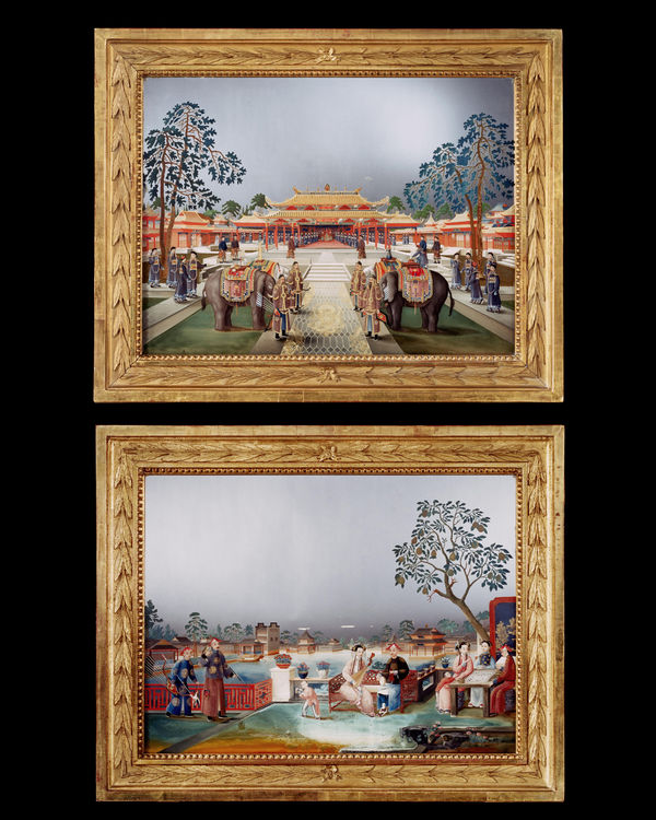A PAIR OF CHINESE EXPORT REVERSE MIRROR PICTURES, English, circa 1775